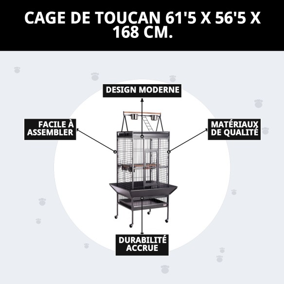 Cage Tucan Démontable pour Animaux de Compagnie - 61,5 x 56,5 cm