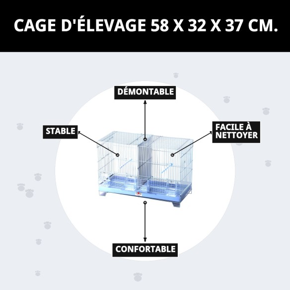 Cage de reproduction démontable 58x32x37 cm pour animaux de compagnie.