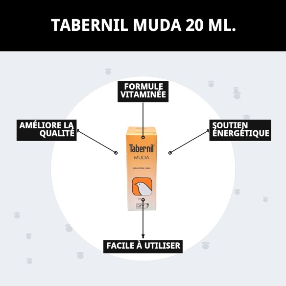 Tabernil Muda 20 ml : Complément idéal pour les oiseaux en mue.