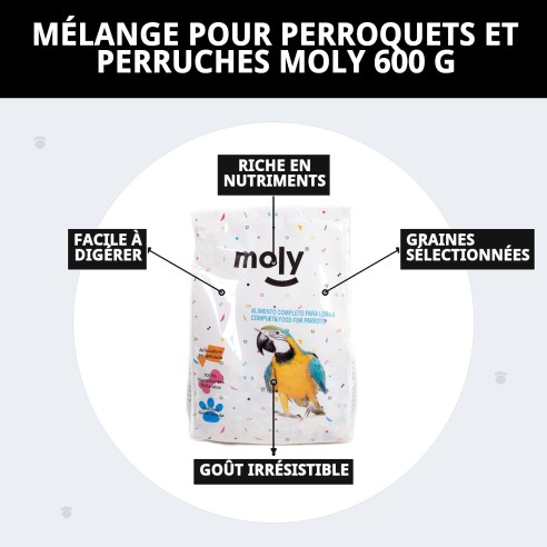 Mélange Nutritif pour Perroquets et Perruches Moly 600g