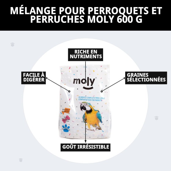 Mélange Nutritif pour Perroquets et Perruches Moly 600g