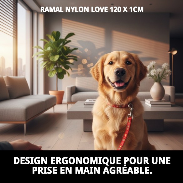 Ramal en Nylon Love 120x1cm pour Animaux - Haute Qualité et Style