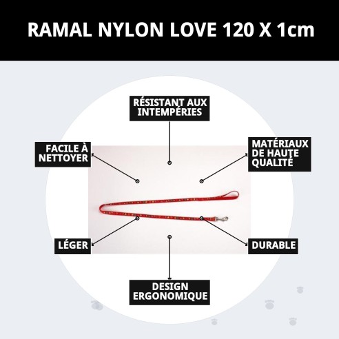 Ramal en Nylon Love 120x1cm pour Animaux - Haute Qualité et Style