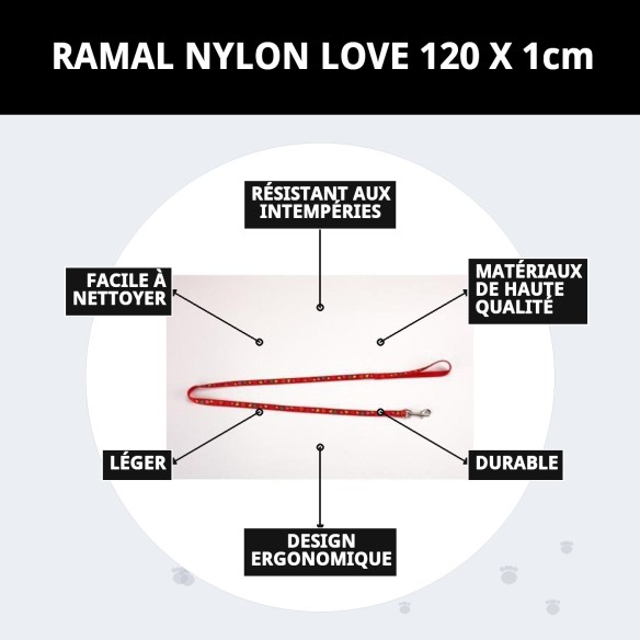 Ramal en Nylon Love 120x1cm pour Animaux - Haute Qualité et Style