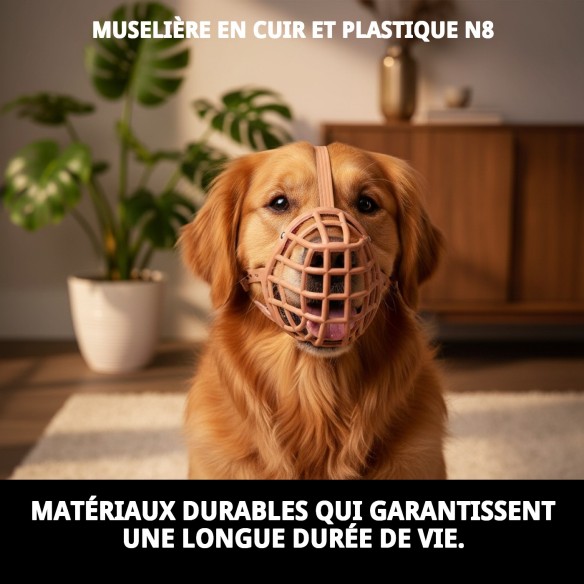 Muzzle en Cuir et Plastique N8 pour Animaux de Compagnie en Sécurité