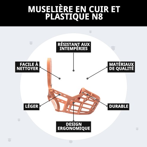 Muzzle en Cuir et Plastique N8 pour Animaux de Compagnie en Sécurité