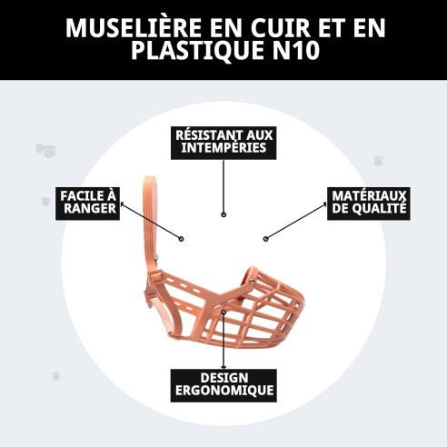 Muzzle Panier en Cuir et Plastique N10 pour Animaux de Compagnie