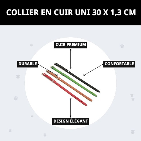Collier en Cuir Lisse pour Animaux de Compagnie 30 x 1,3 cm