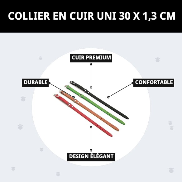 Collier en Cuir Lisse pour Animaux de Compagnie 30 x 1,3 cm