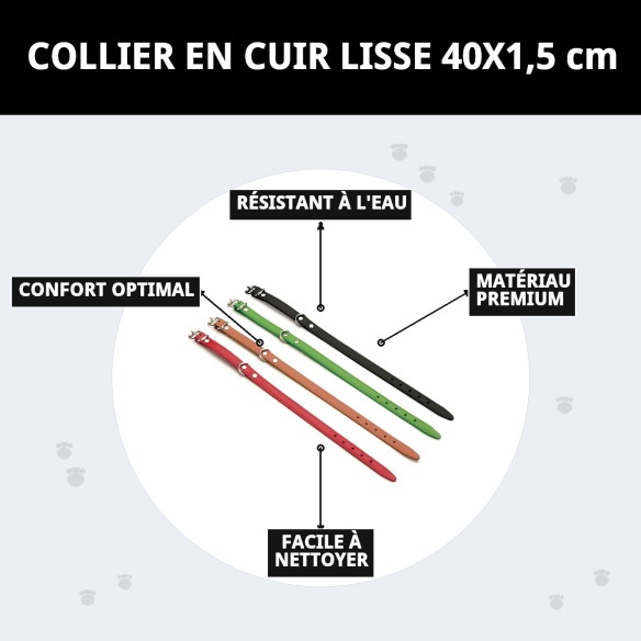 Collier en cuir lisse 40x1,5 cm - Qualité et style pour votre chien