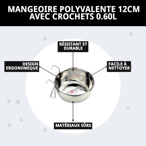 Comedero Multiusos 12cm avec Crochets - Idéal pour Animaux de Compagnie