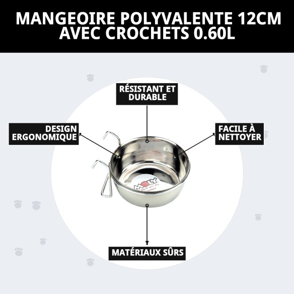 Comedero Multiusos 12cm avec Crochets - Idéal pour Animaux de Compagnie