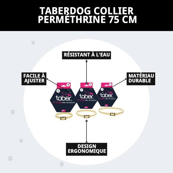 Collier Taber Perméthrine 75 cm pour chiens : protection efficace