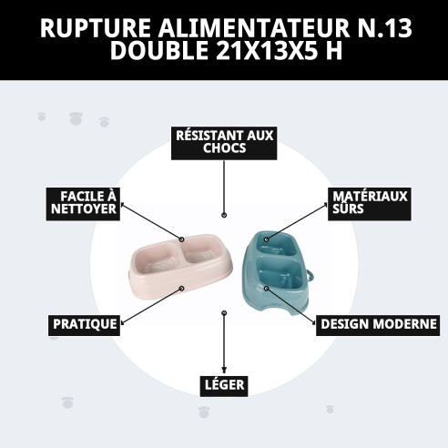 Double Gamelle Break N.13 pour Animaux - 21x13x5 cm