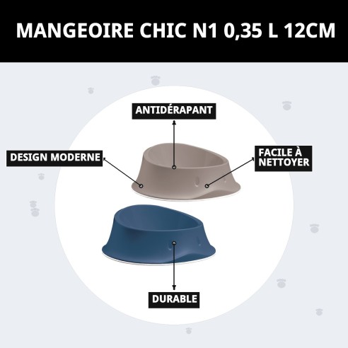 Bol Chic N1 0,35L Antidérapant et Stylé pour Animaux de Compagnie