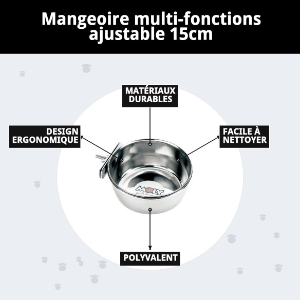 Bol alimentaire multifonction ajustable 15 cm - Idéal pour animaux de compagnie
