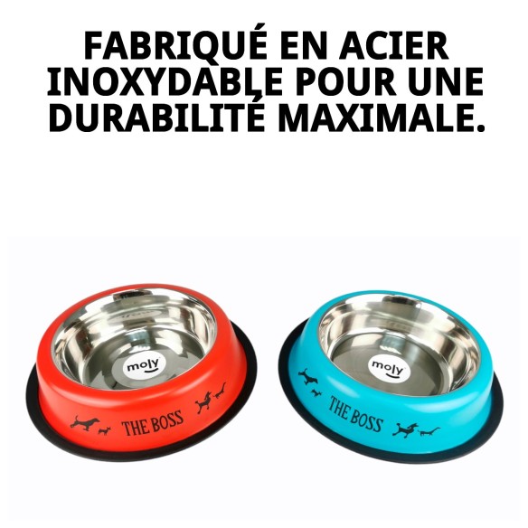 Bol de nourriture en acier antidérapant Draw 22 cm 1,55 L pour animaux de compagnie.