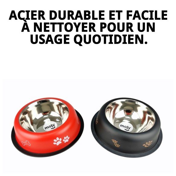 Gamelle en Acier Antidérapante Draw 25cm 2,35L pour Animaux de Compagnie
