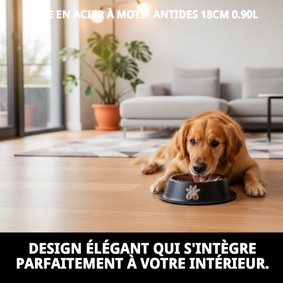 Bol en Acier Antidérapant Motif 18cm 0,90L pour Animaux de Compagnie