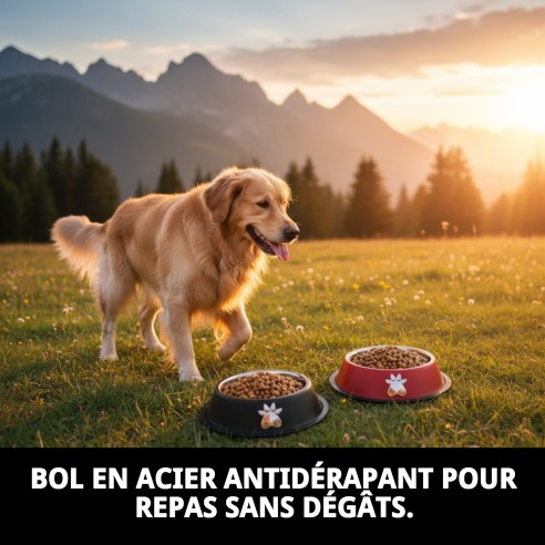 Bol en acier antidérapant Motif 22 cm 1,55 L pour animaux de compagnie.