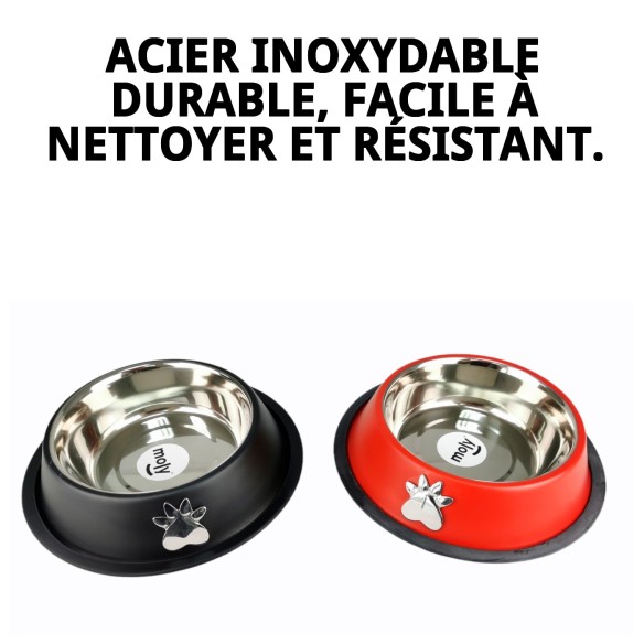 Gamelle en Acier Antidérapante Motif 25cm 2,35L pour Animaux de Compagnie