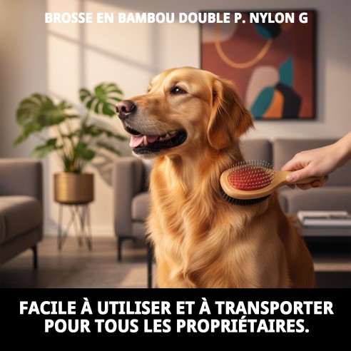 Brosse Double en Bambou avec Nylon pour Animaux - Prenez Soin de Leur Peau