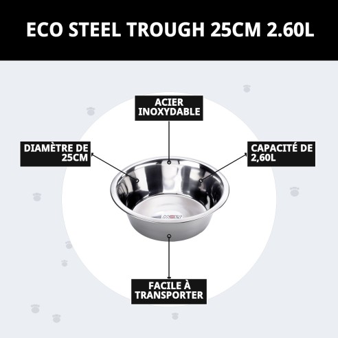 Bol en acier Eco 25 cm - Capacité 2,6 L pour animaux de compagnie