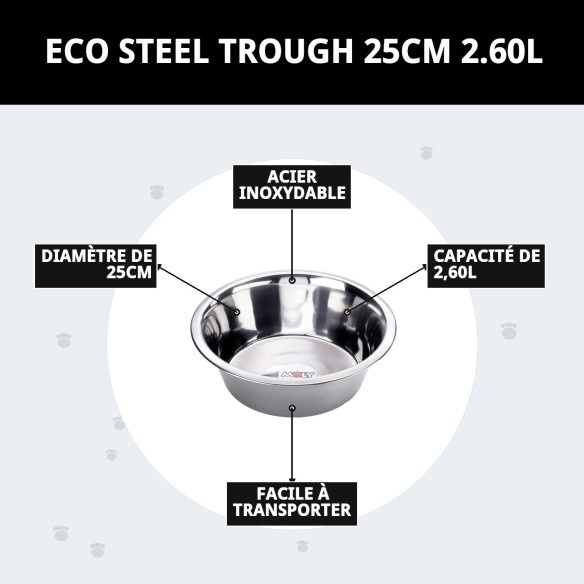 Bol en acier Eco 25 cm - Capacité 2,6 L pour animaux de compagnie