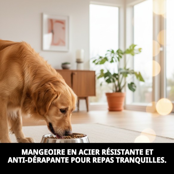 Bol en Acier Antidérapant 22 cm - 1,55 L pour Animaux de Compagnie