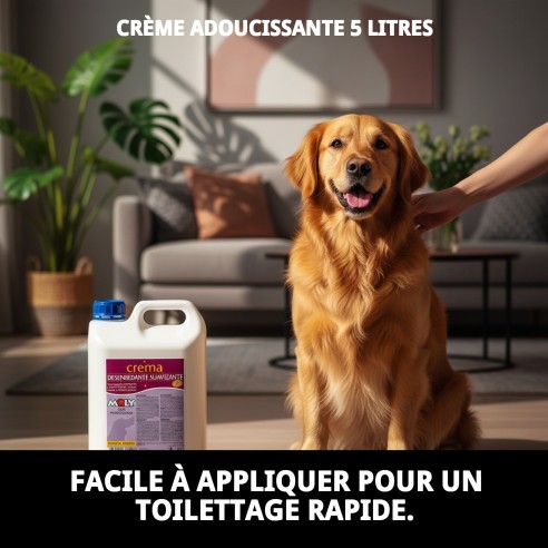 Crème adoucissante 5 litres pour le soin des animaux de compagnie.