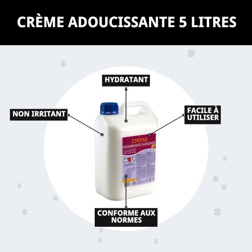 Crème adoucissante 5 litres pour le soin des animaux de compagnie.