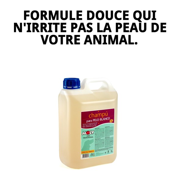 Shampoo 5L pour animaux à poils blancs, brillance et volume.