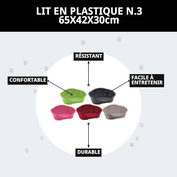 Caisse en plastique N.3 65x42x30cm pour animaux de compagnie, confortable et résistante.