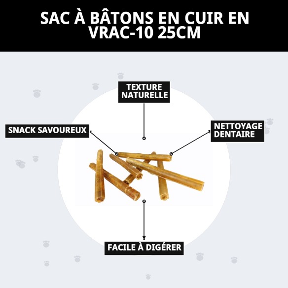 Barre de Cuir Naturel pour Chiens - Sac de 10 Unités