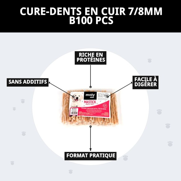 Bâtonnet en cuir 7/8MM - Sac de 100 unités pour animaux de compagnie