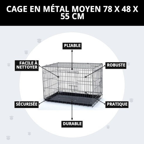 Cage Métallique Moyenne 78x48x55 cm - Confort et Sécurité