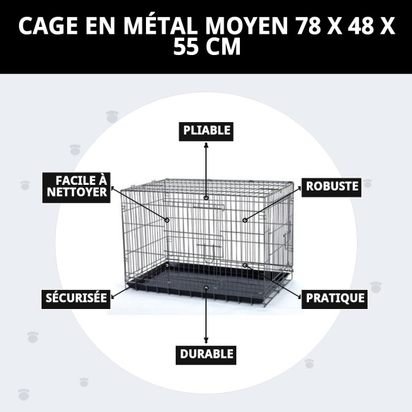 Cage Métallique Moyenne 78x48x55 cm - Confort et Sécurité