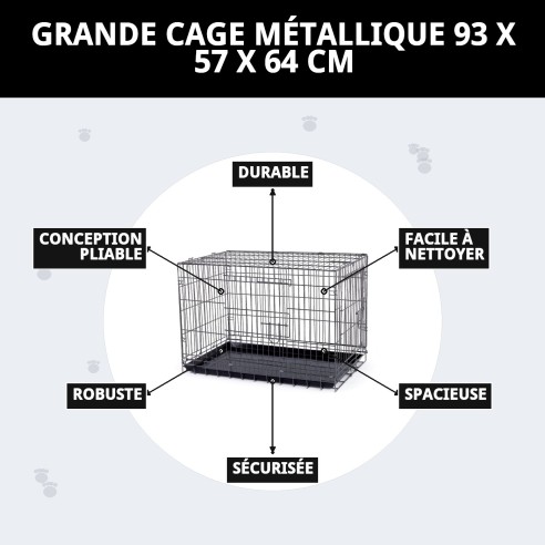 Grande Cage Métallique 93x57x64 cm pour Animaux de Compagnie Confortables