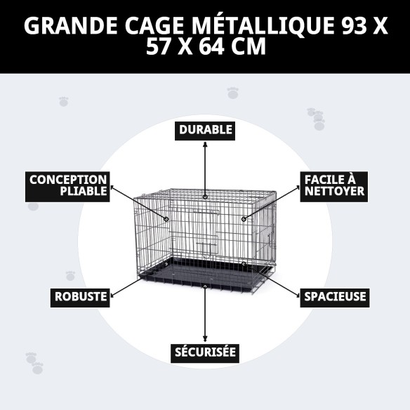 Grande Cage Métallique 93x57x64 cm pour Animaux de Compagnie Confortables