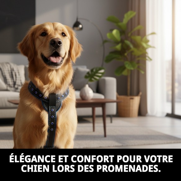 Harnais en cuir de luxe avec cristaux - 60 cm pour animaux de compagnie