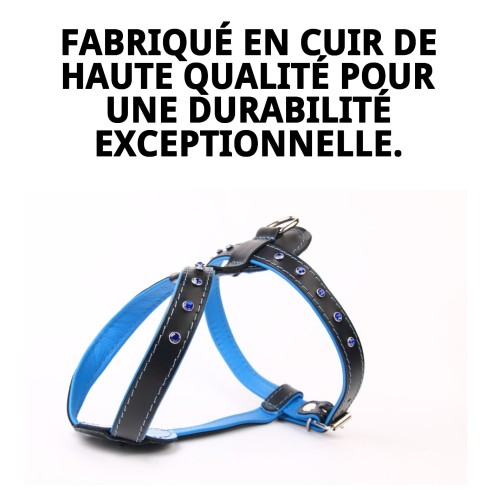 Harnais en cuir de luxe avec cristaux - 60 cm pour animaux de compagnie