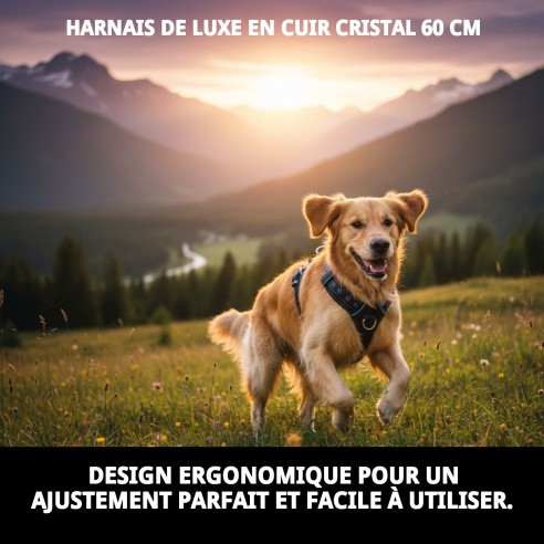 Harnais en cuir de luxe avec cristaux - 60 cm pour animaux de compagnie
