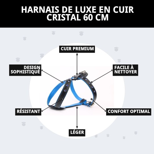 Harnais en cuir de luxe avec cristaux - 60 cm pour animaux de compagnie