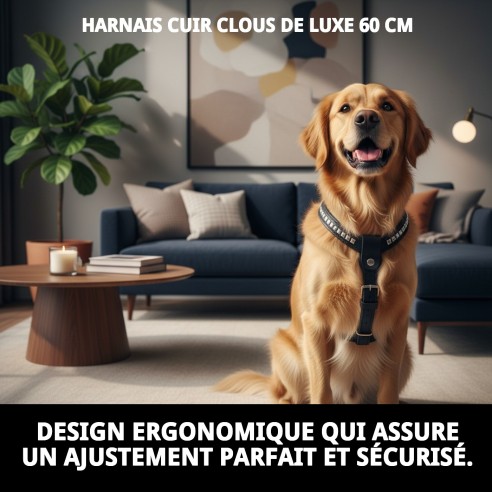 Harnais en Cuir Luxe avec Clous 60 cm - Style et Confort