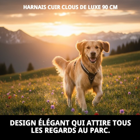Harnais en cuir Luxury Clous 90 cm pour animaux élégants