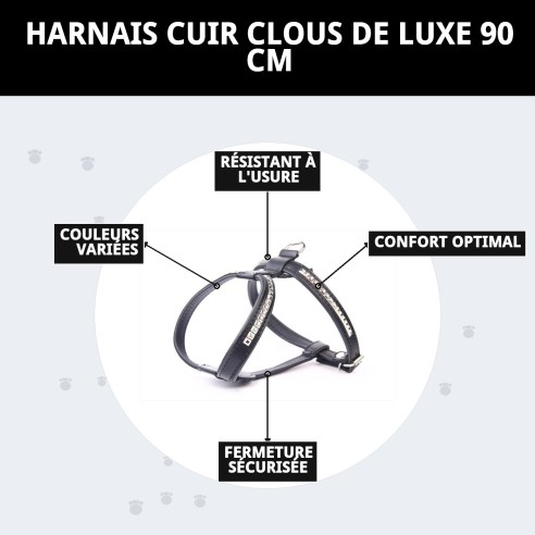 Harnais en cuir Luxury Clous 90 cm pour animaux élégants