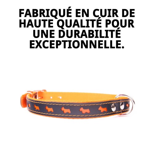 Collier de Luxe Réfléchissant en Cuir - 57 cm Orange Brillant