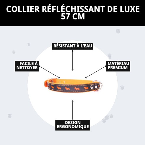 Collier de Luxe Réfléchissant en Cuir - 57 cm Orange Brillant