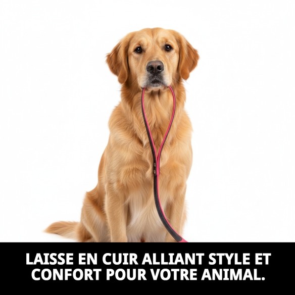 Correa en cuir Luxury 220 cm en noir et rose pour animaux de compagnie.