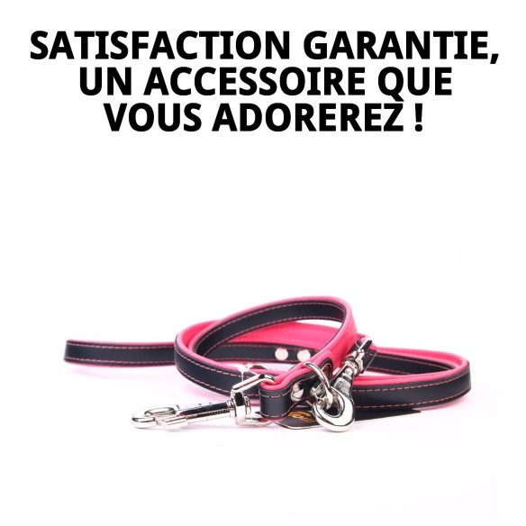 Correa en cuir Luxury 220 cm en noir et rose pour animaux de compagnie.